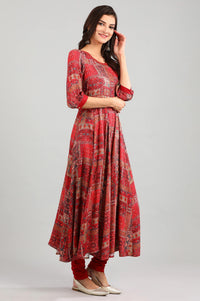 Red Round Neck Printed Dress