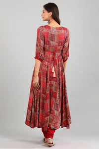 Red Round Neck Printed Dress