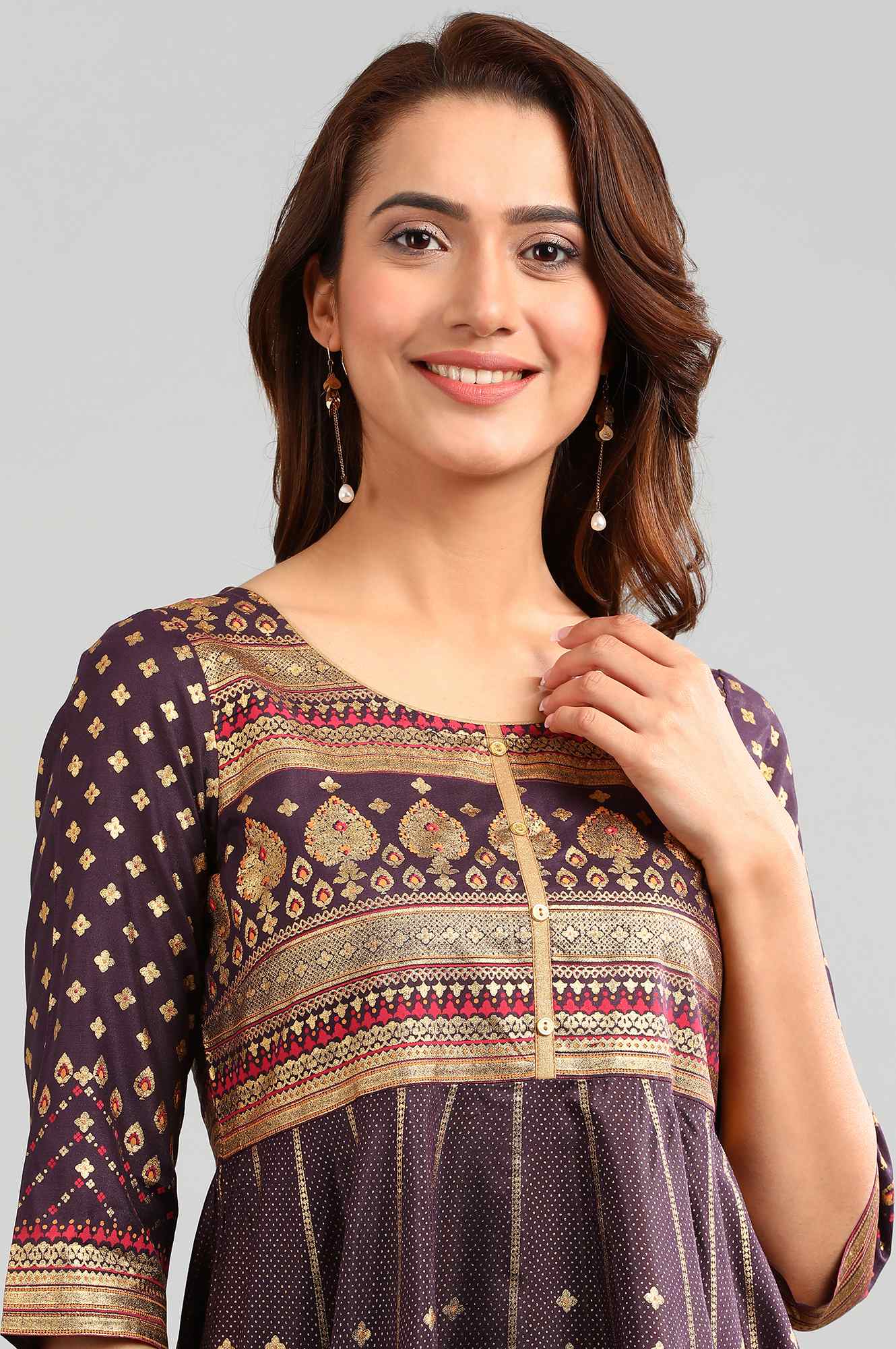 Purple Round Neck Printed kurta