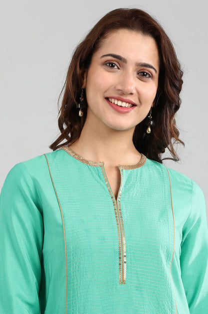 Green Band Collar Printed kurta