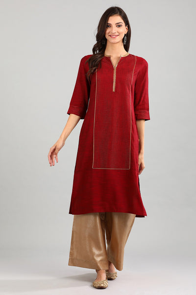 Red Yarn-dyed kurta