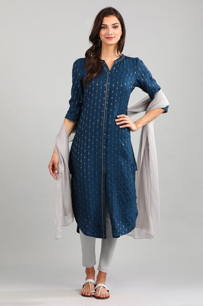 Blue Yarn-dyed kurta