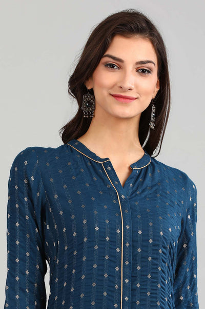 Blue Yarn-dyed kurta
