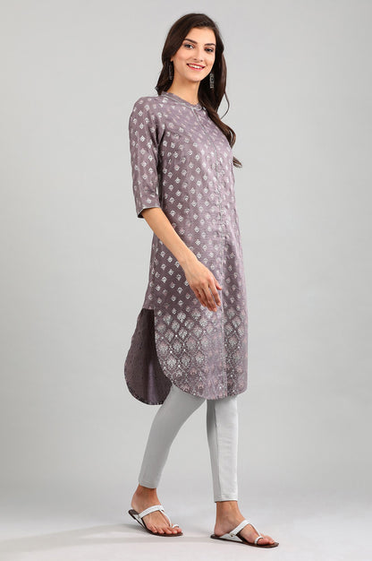 Grey Band Collar Printed kurta