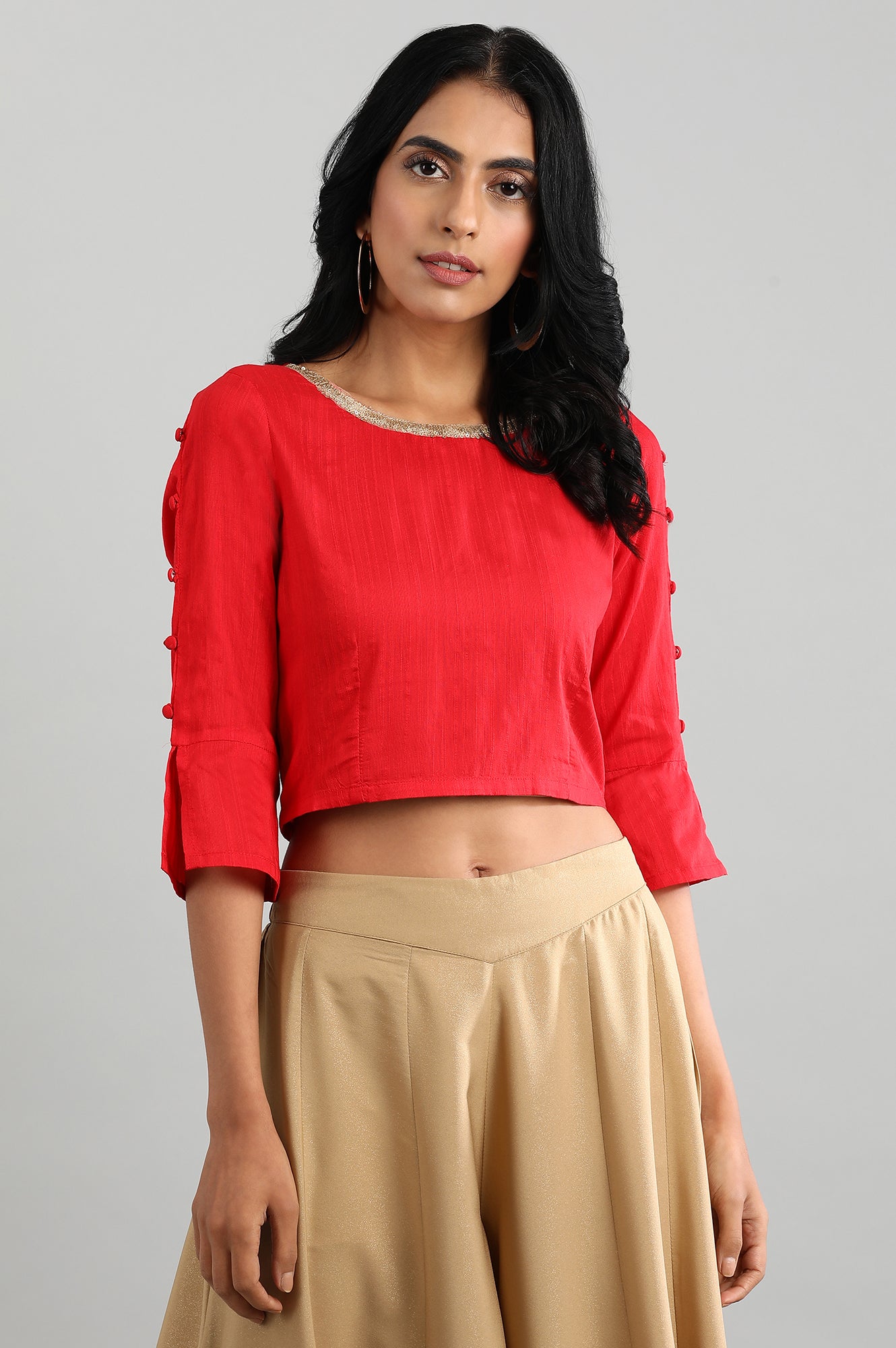 Red Round Neck Short Top