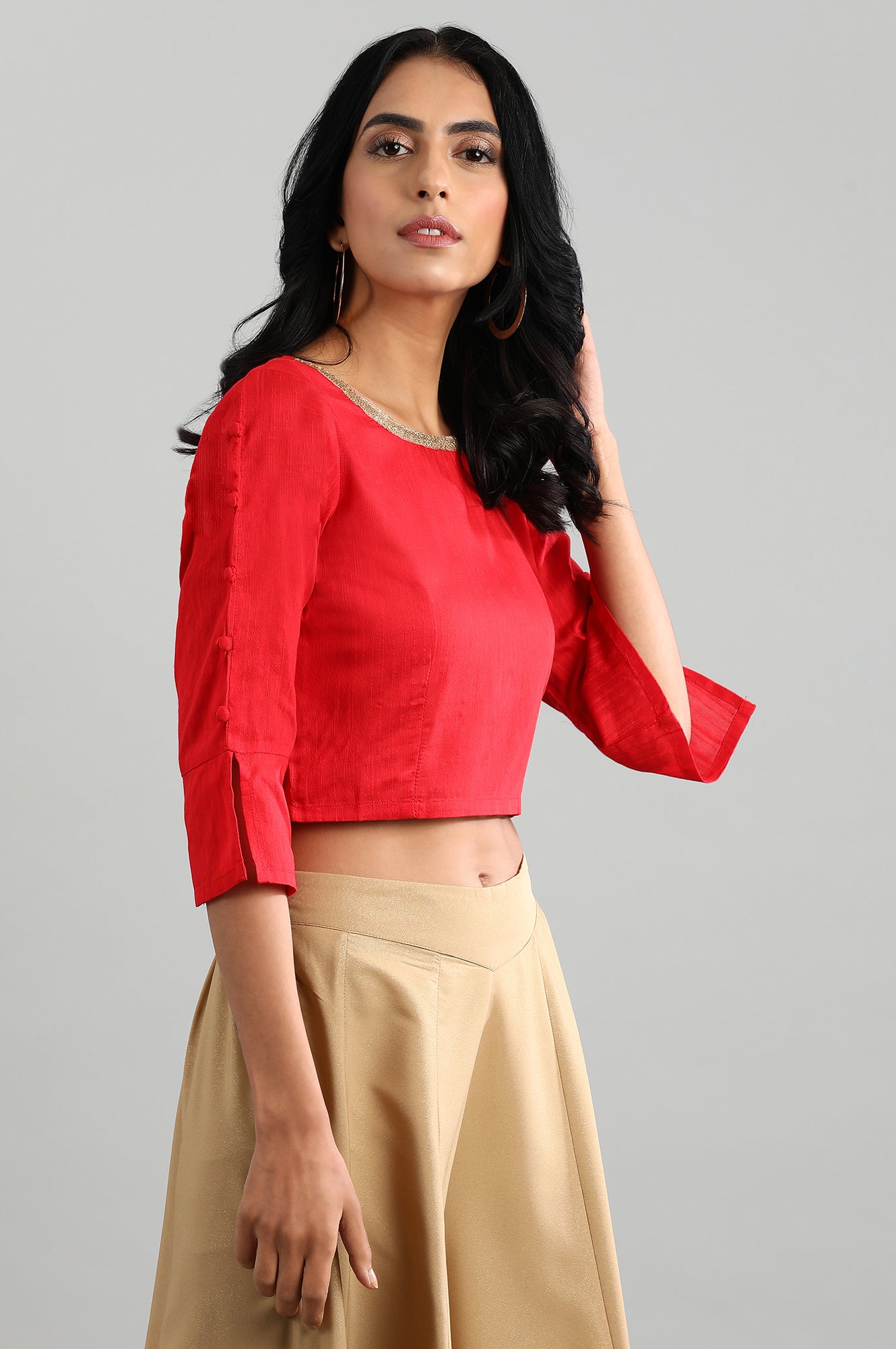 Red Round Neck Short Top