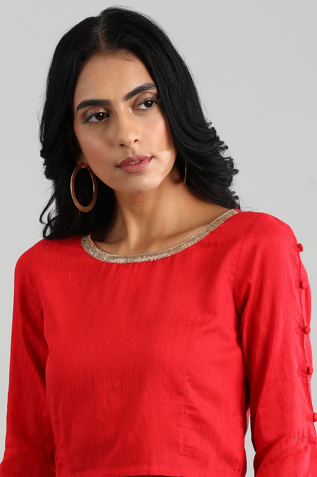 Red Round Neck Short Top