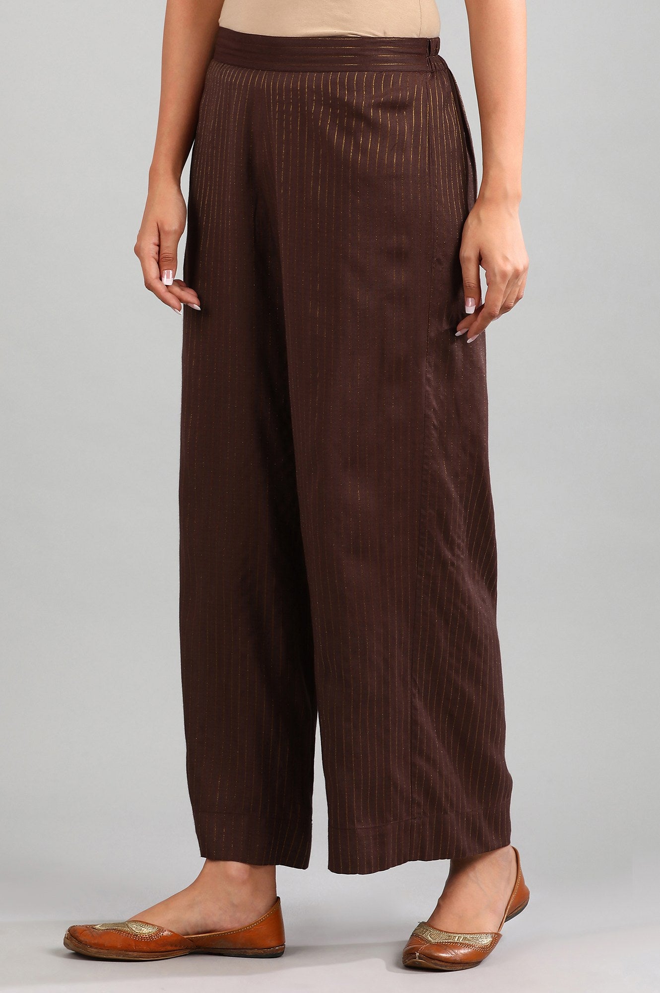 Brown Yarn-dyed Palazzos