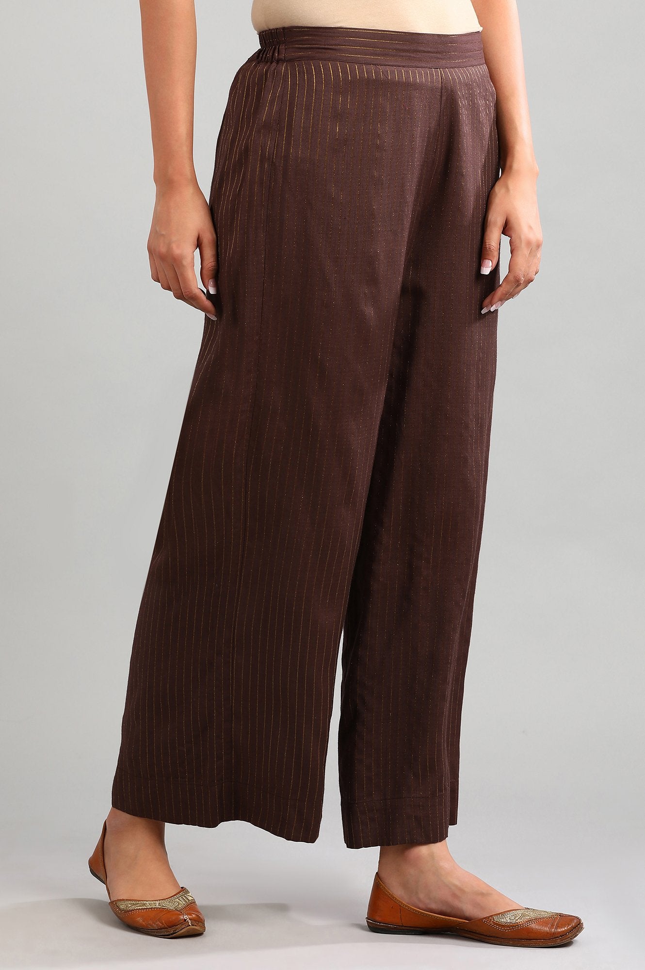 Brown Yarn-dyed Palazzos