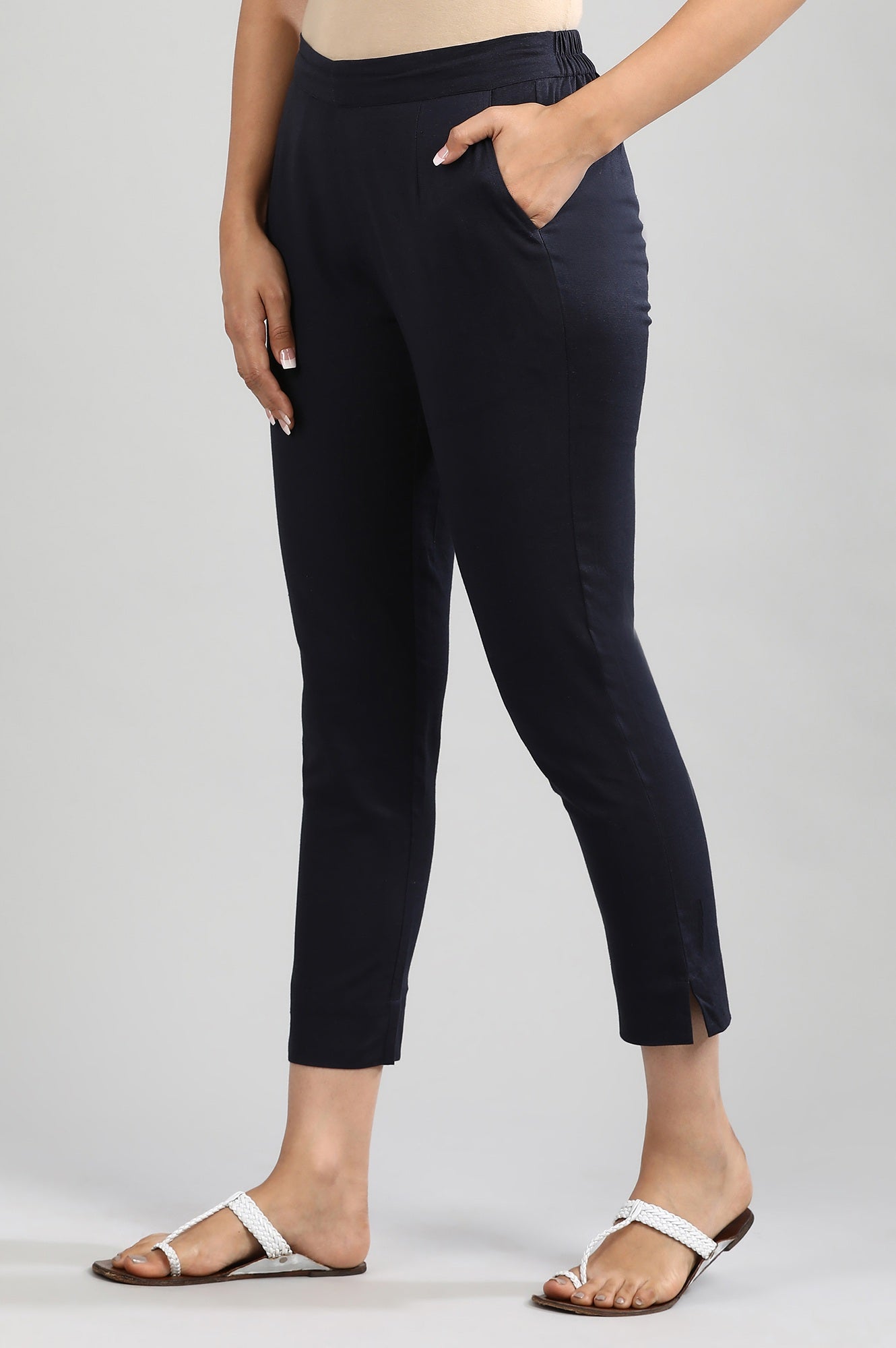 Blue Solid Trousers