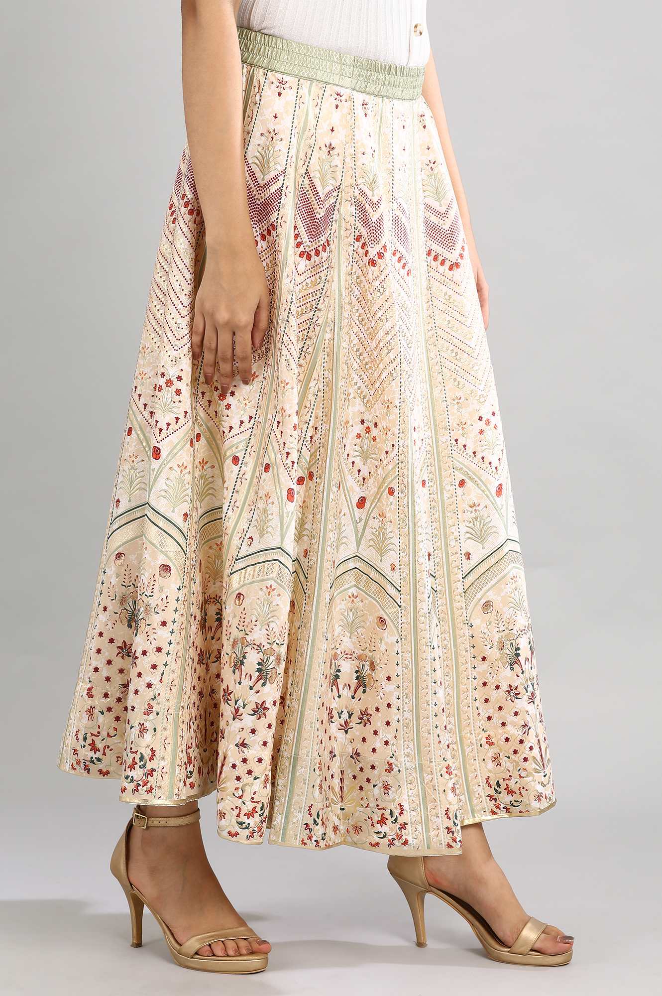 Beige Printed Ethnic Skirt