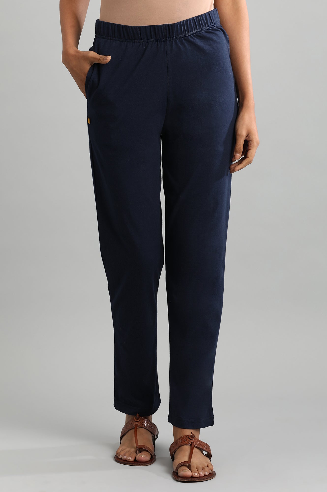 Blue Solid Pants