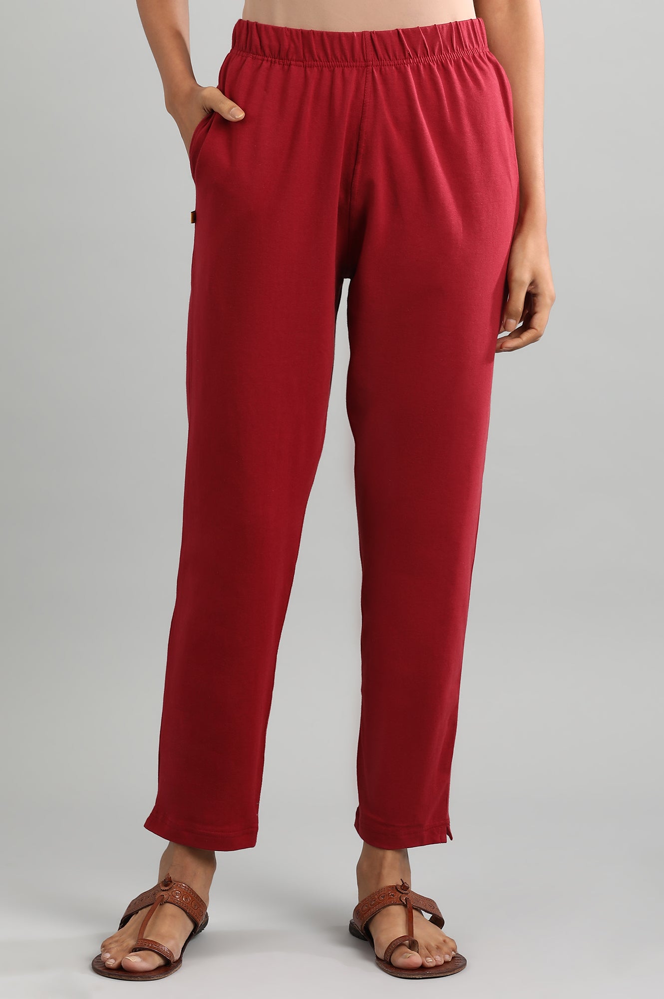 Red Solid Pants