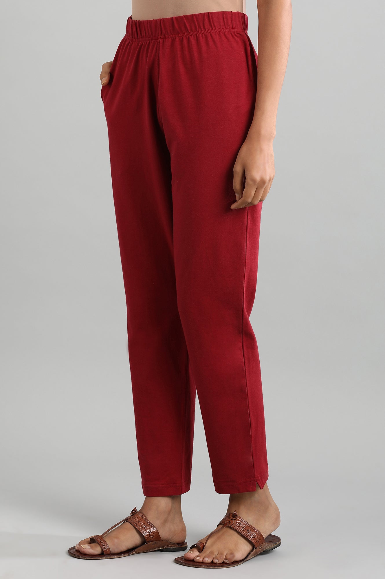 Red Solid Pants