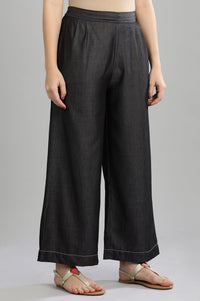 Black Yarn-dyed Flared Palazzos