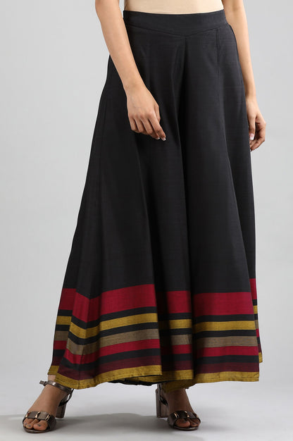 Black Yarn-dyed Flared Palazzos