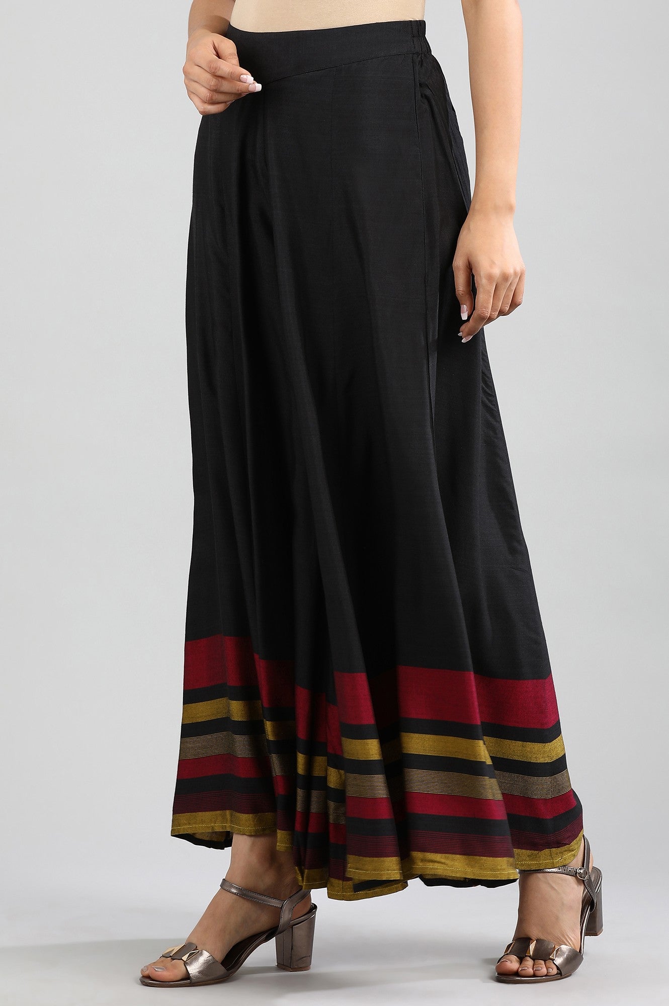 Black Yarn-dyed Flared Palazzos