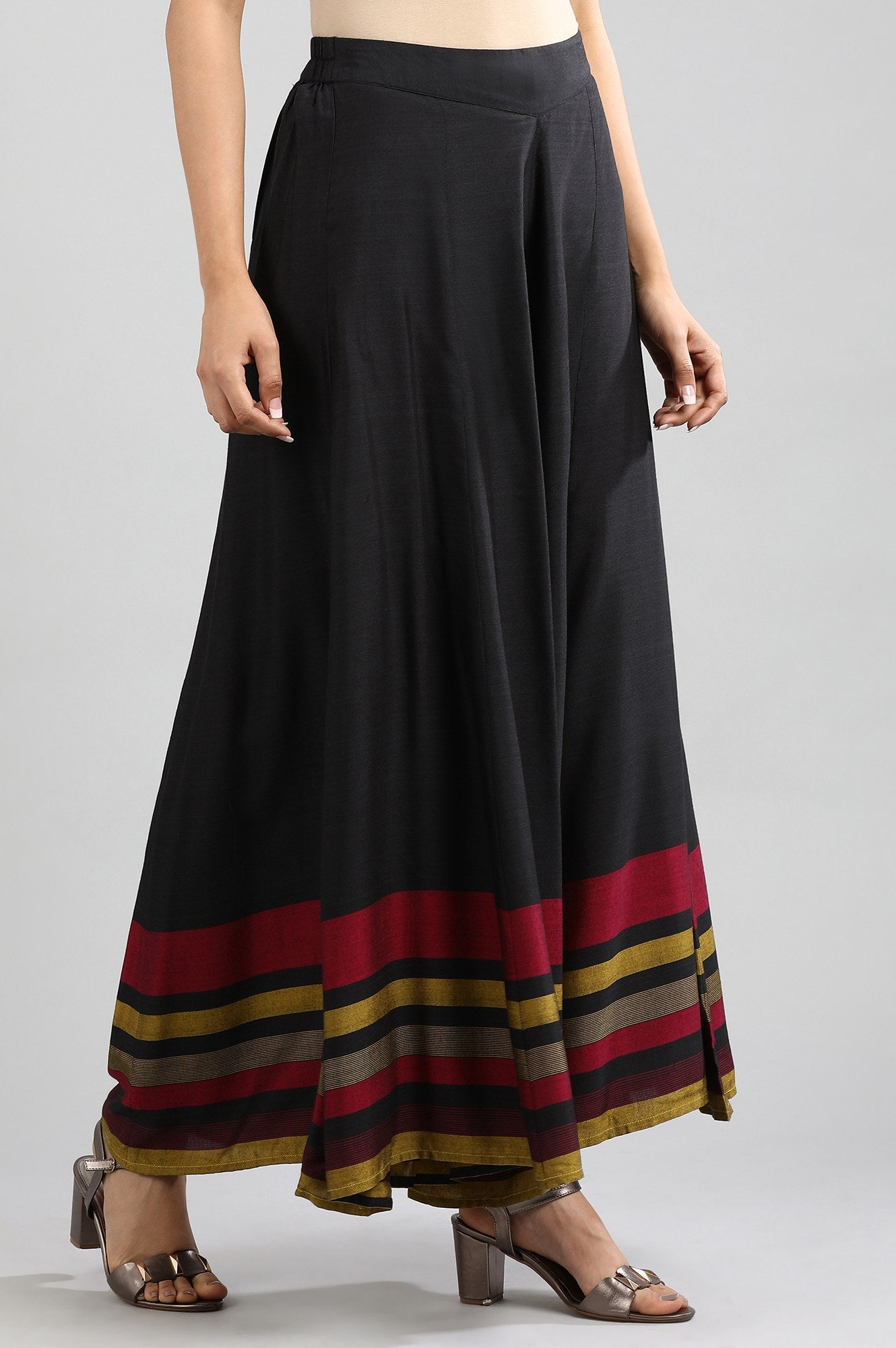 Black Yarn-dyed Flared Palazzos