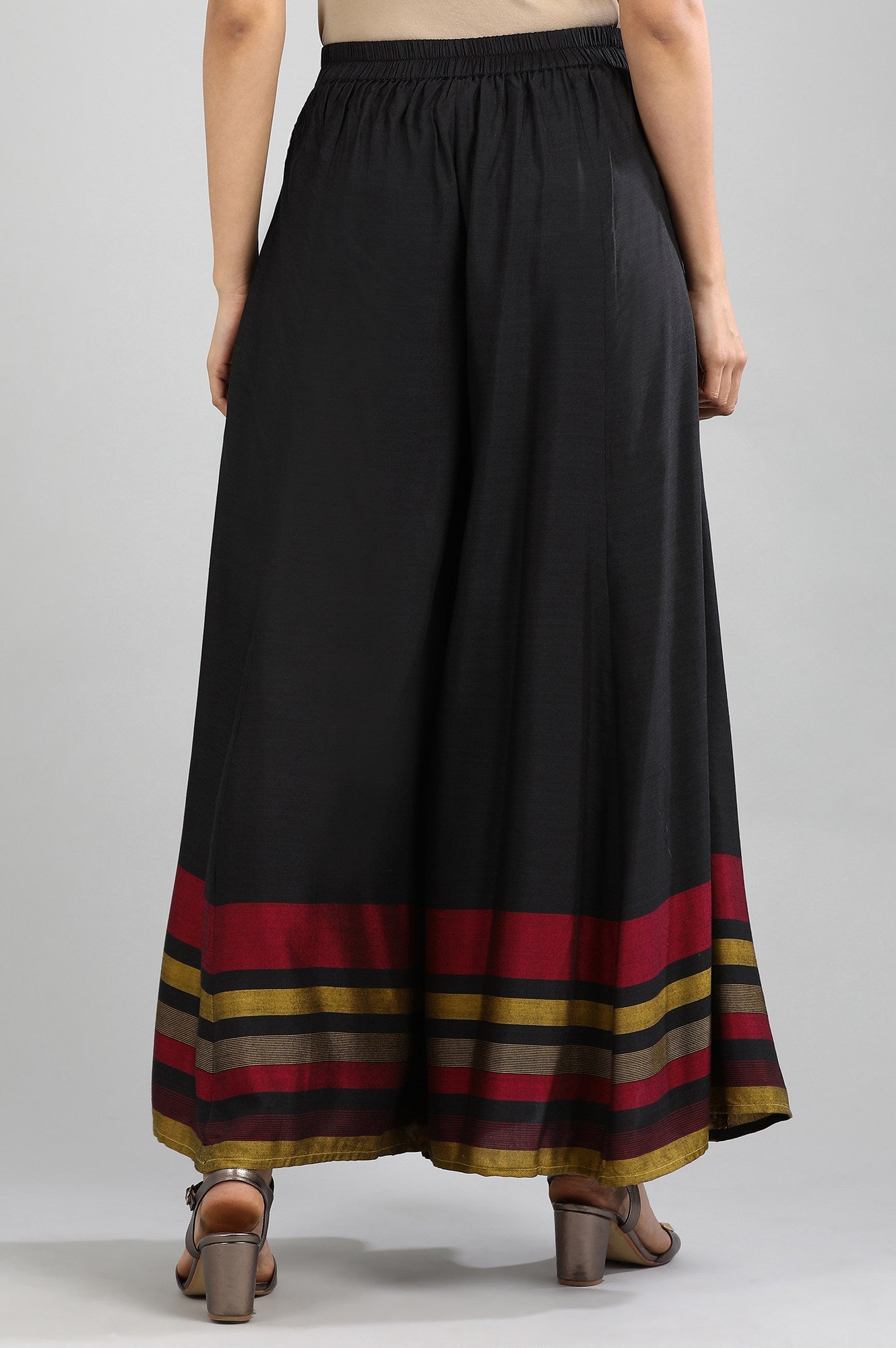 Black Yarn-dyed Flared Palazzos