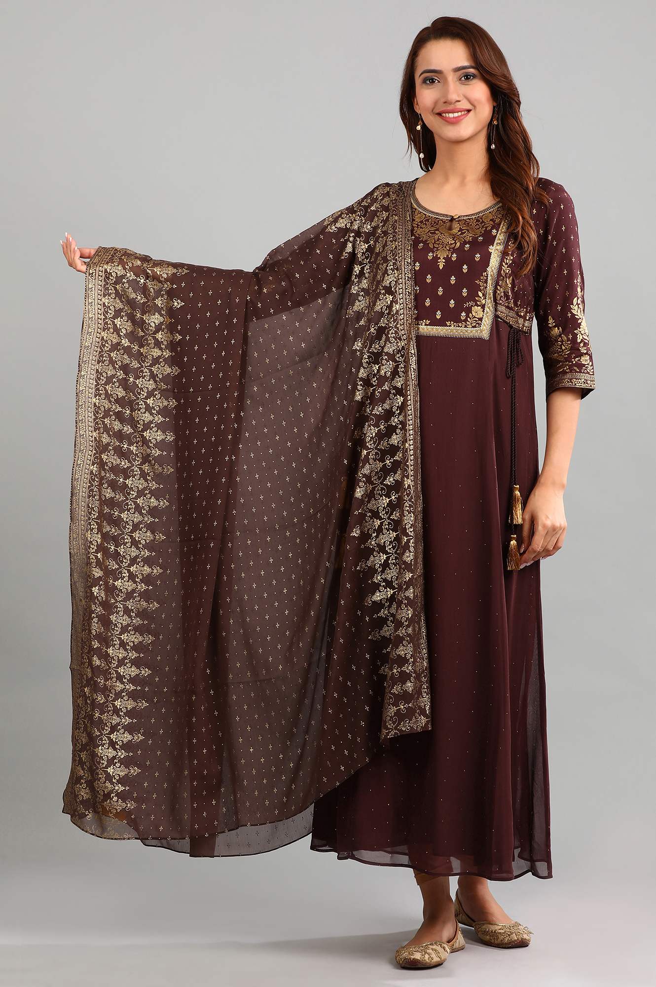 Brown Printed Dupatta