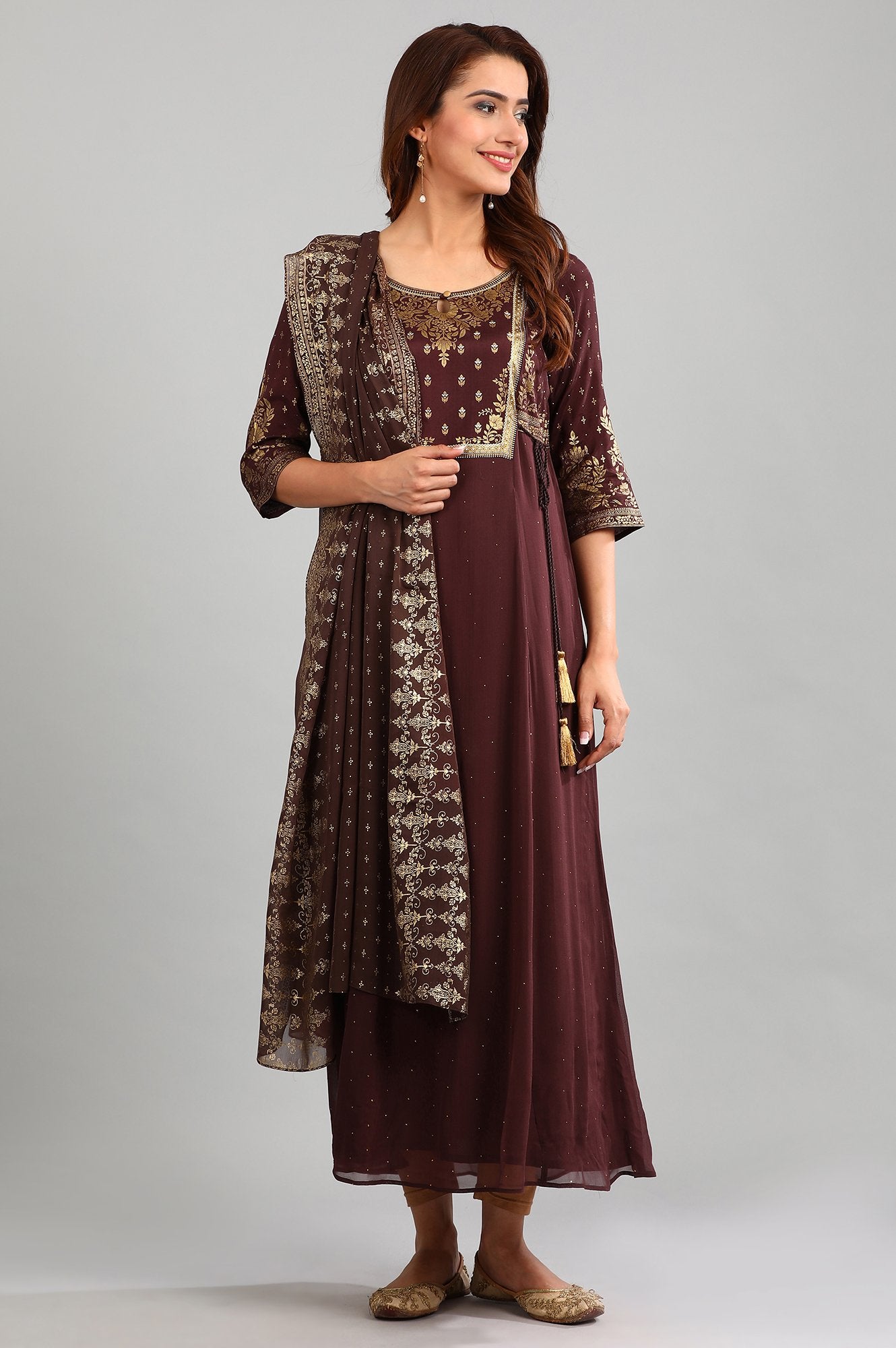 Brown Printed Dupatta