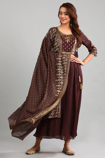 Brown Printed Dupatta