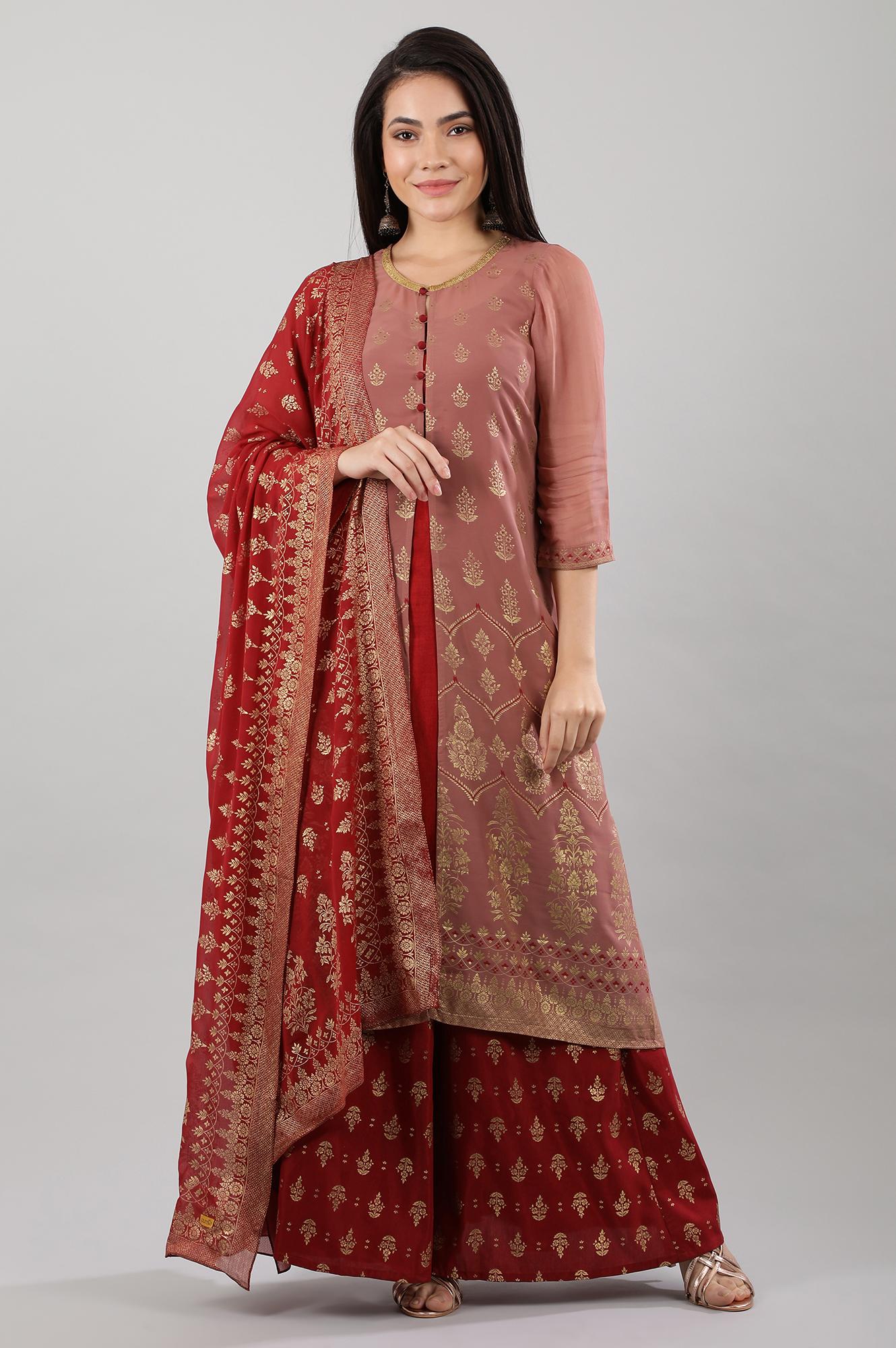 Pink Round Neck Layered kurta