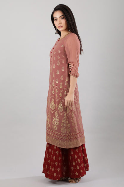 Pink Round Neck Layered kurta