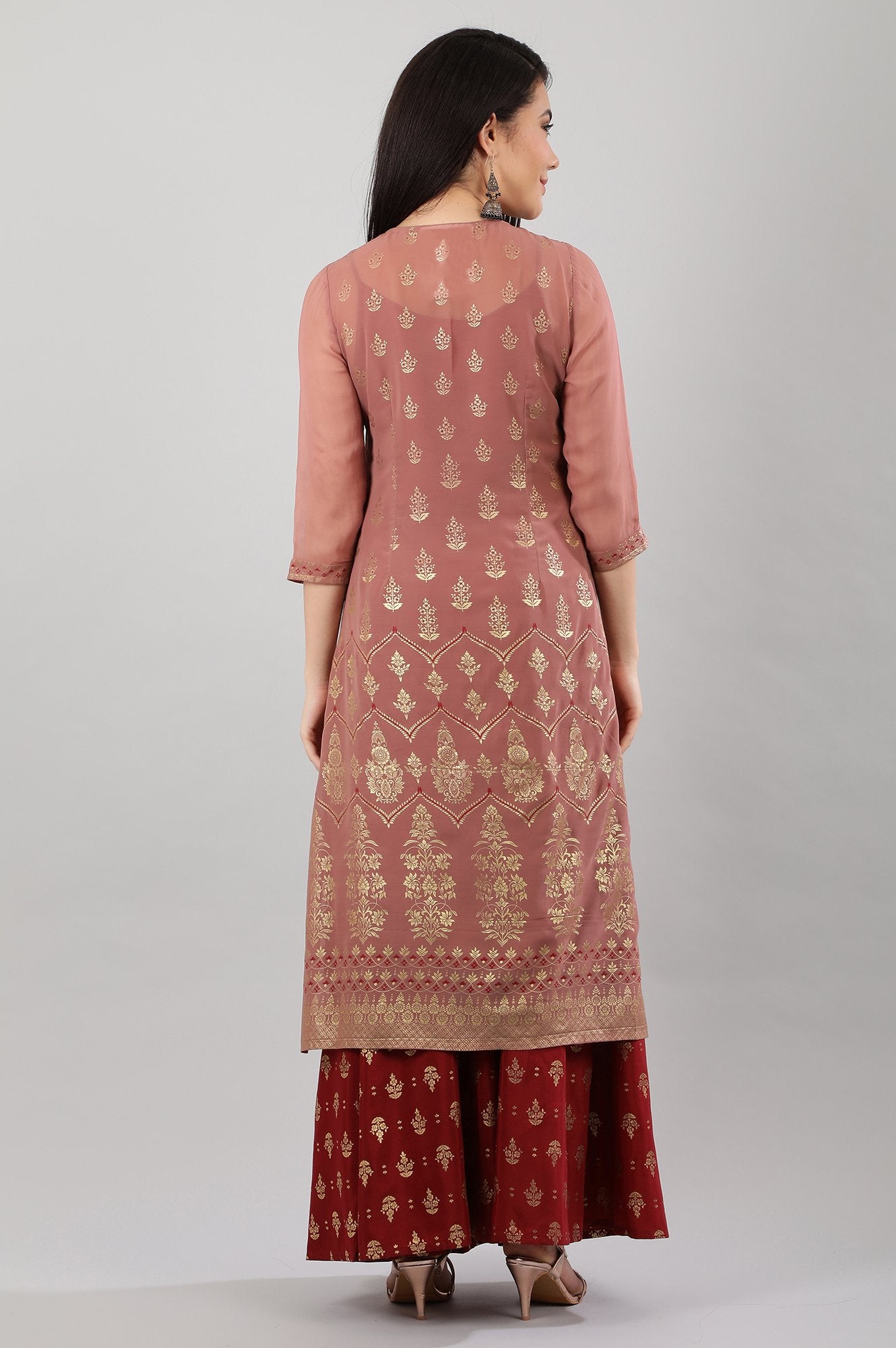 Pink Round Neck Layered kurta