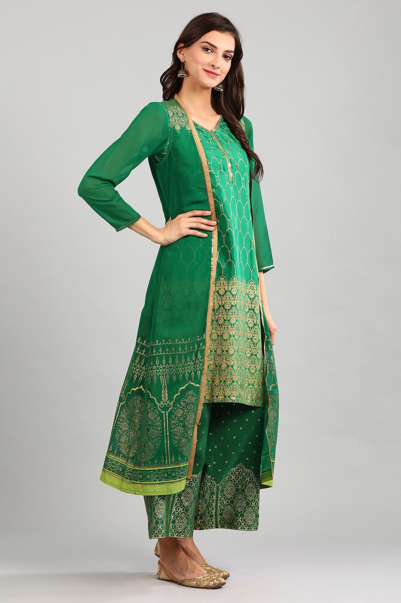 Green V-Neck Printed kurta