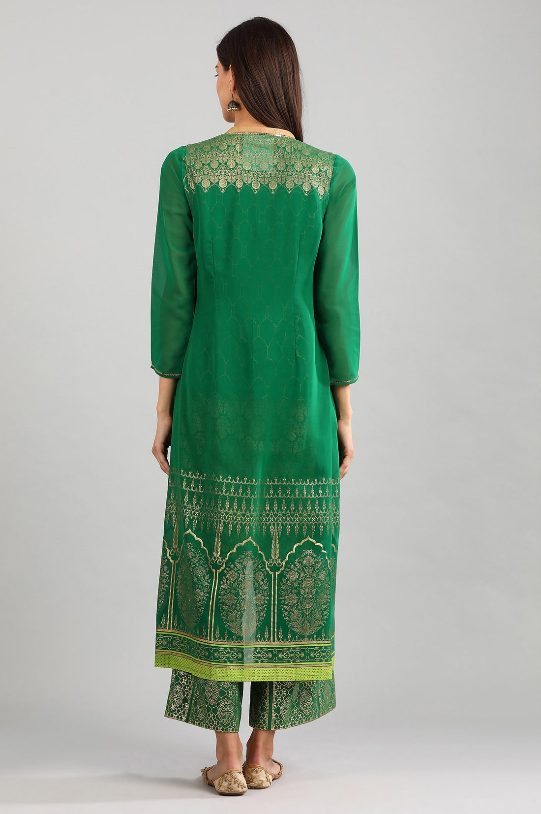 Green V-Neck Printed kurta