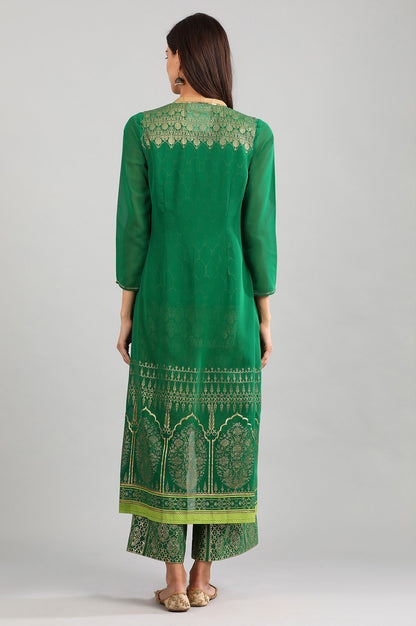 Green V-Neck Printed kurta