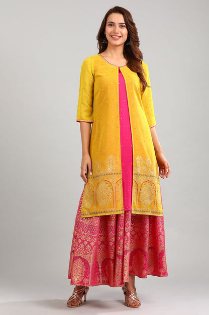 Yellow Round Neck Printed kurta