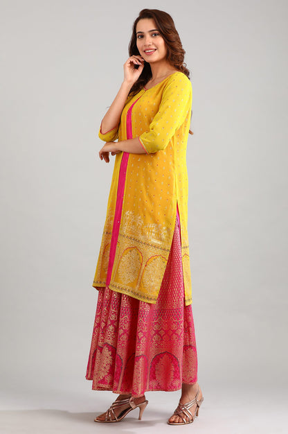 Yellow Round Neck Printed kurta