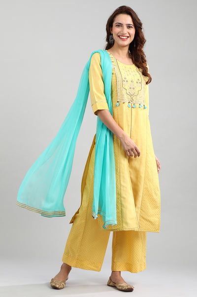 Yellow Round Neck Embellished kurta Set