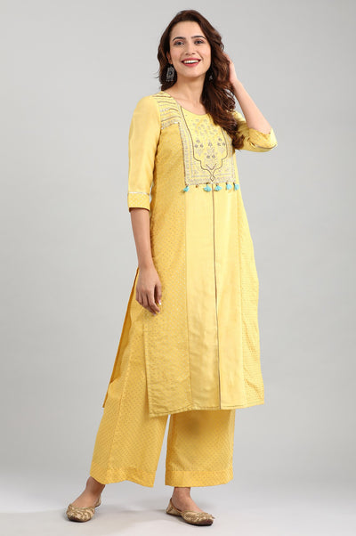 Yellow Round Neck Embellished kurta Set
