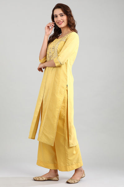 Yellow Round Neck Embellished kurta Set