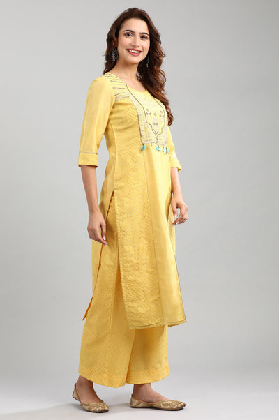 Yellow Round Neck Embellished kurta Set