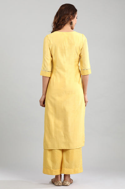 Yellow Round Neck Embellished kurta Set