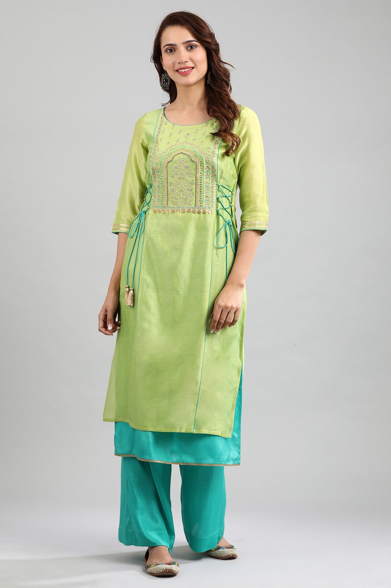 Green Round Neck Layered kurta Set