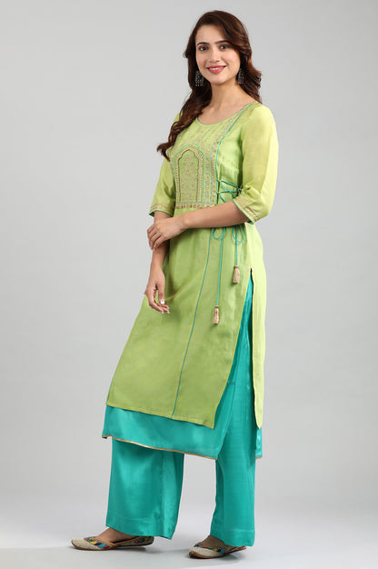 Green Round Neck Layered kurta Set