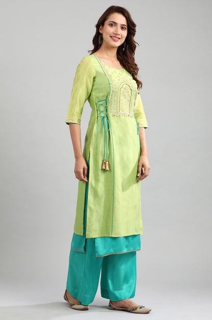 Green Round Neck Layered kurta Set