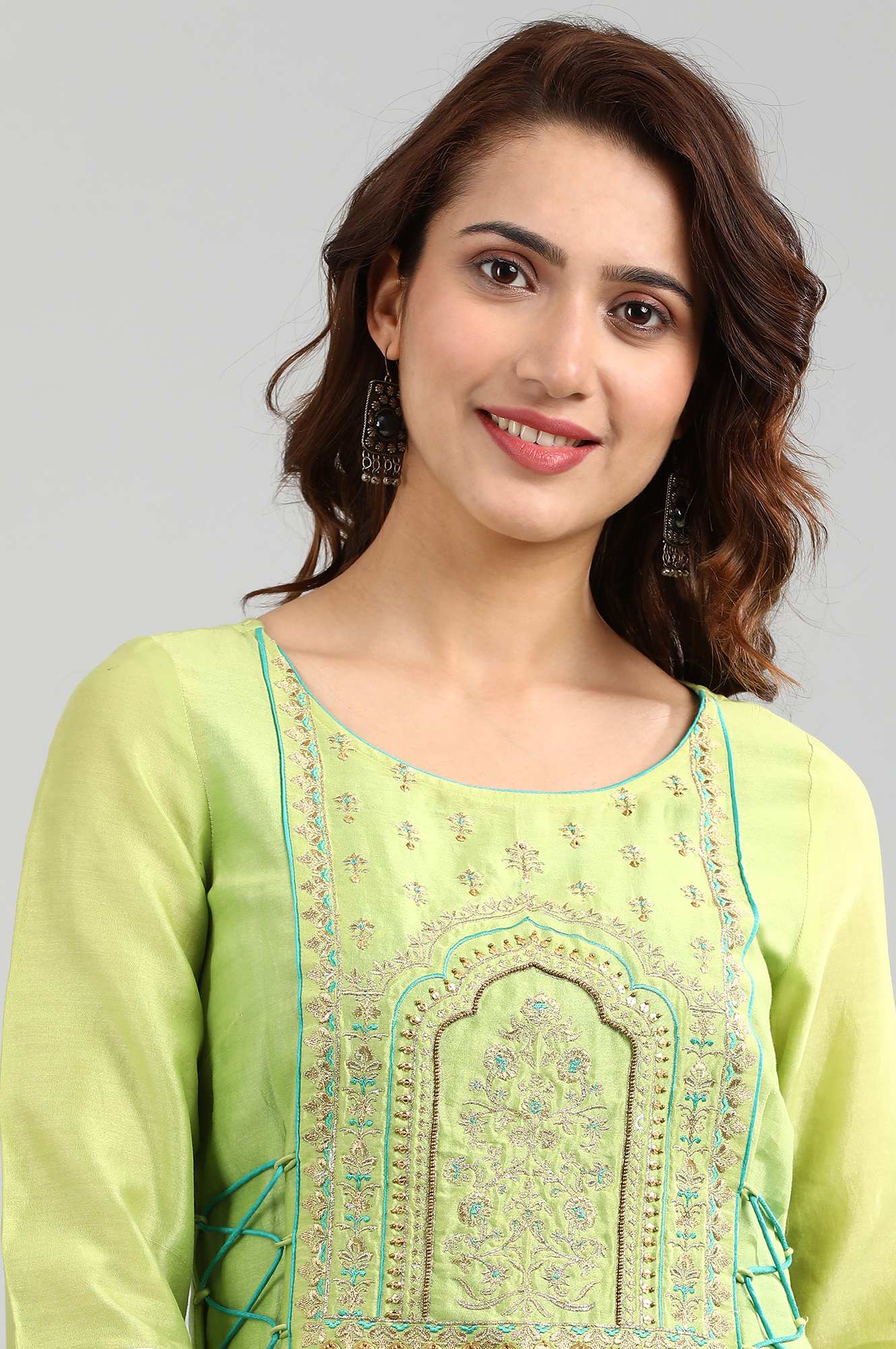 Green Round Neck Layered kurta Set