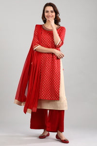 Red Round Neck Embellished kurta Set