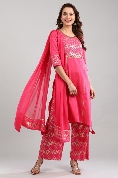 Pink Round Neck Asymmetrical kurta Set