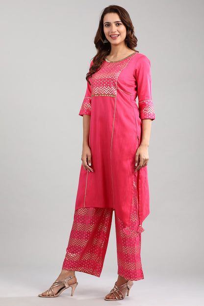 Pink Round Neck Asymmetrical kurta Set