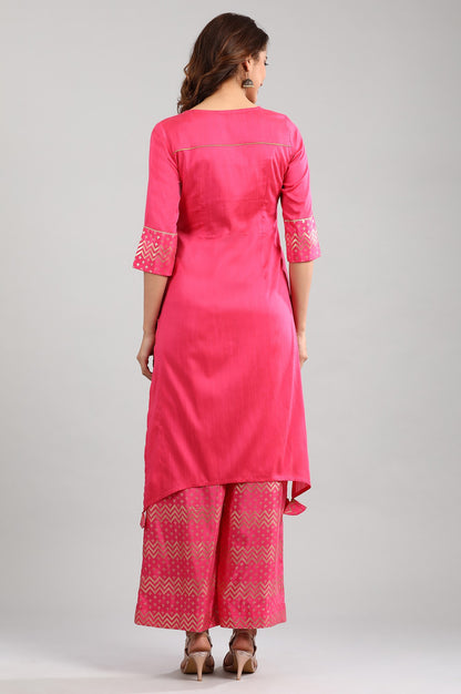 Pink Round Neck Asymmetrical kurta Set