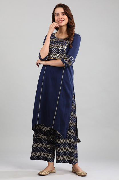 Blue Round Neck Asymmetrical kurta Set