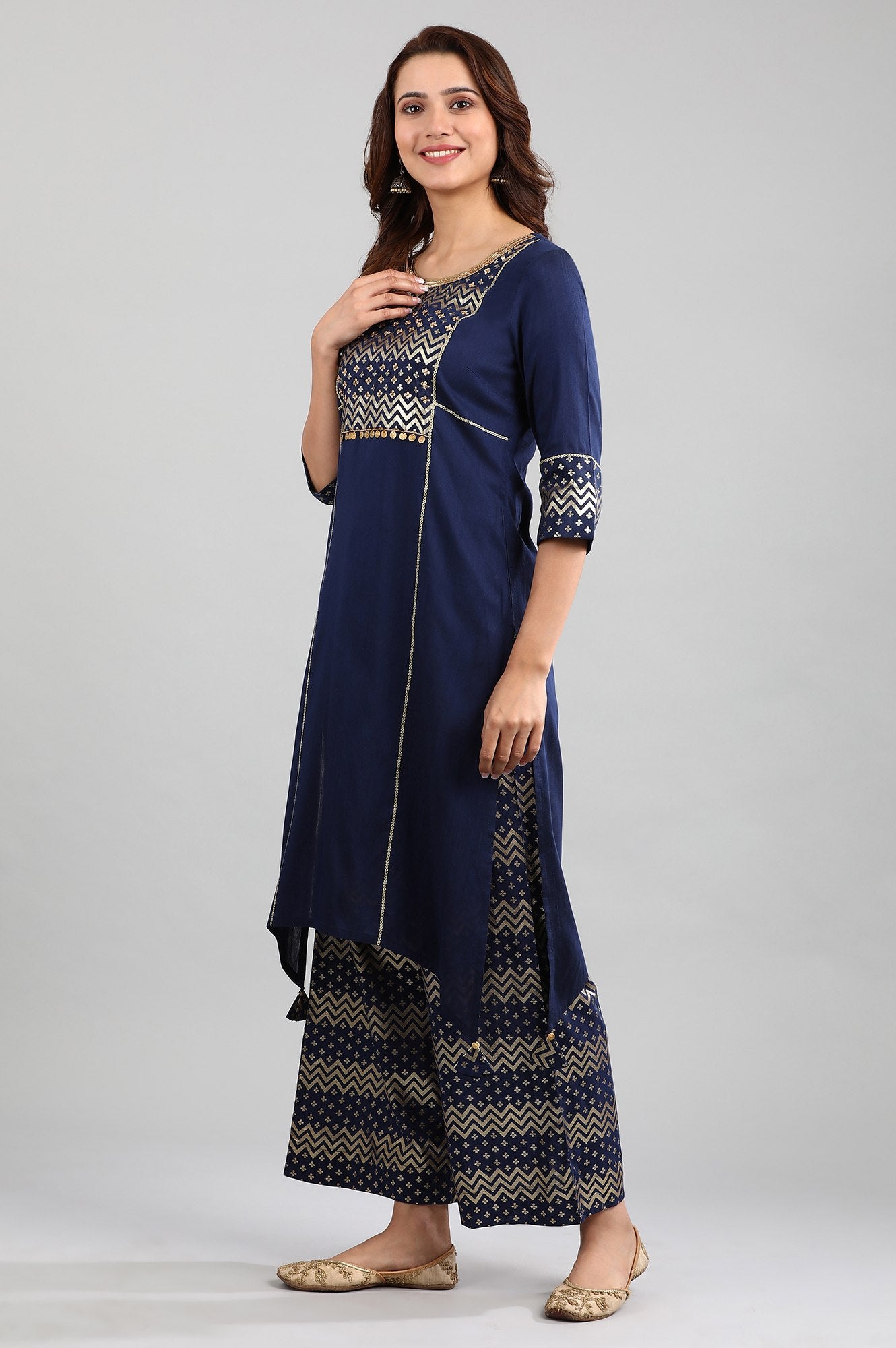 Blue Round Neck Asymmetrical kurta Set