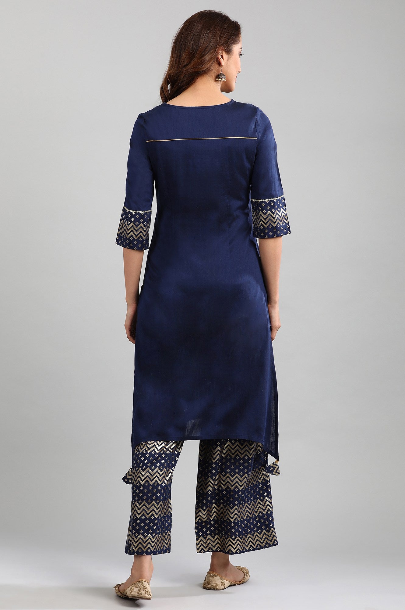 Blue Round Neck Asymmetrical kurta Set